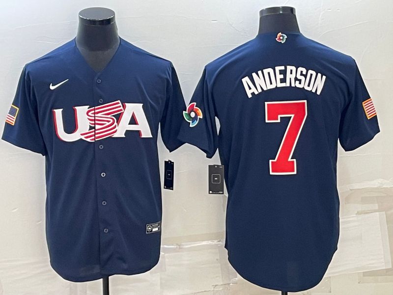 Men 2023 World Cub USA 7 Anderson Blue Nike MLB Jersey7